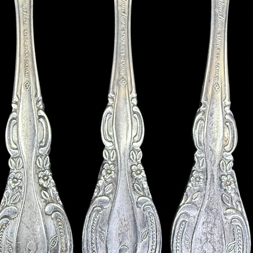 Springtime Salad Forks‎ Stainless Steel Japan Flowers & Swirls Set Of 3